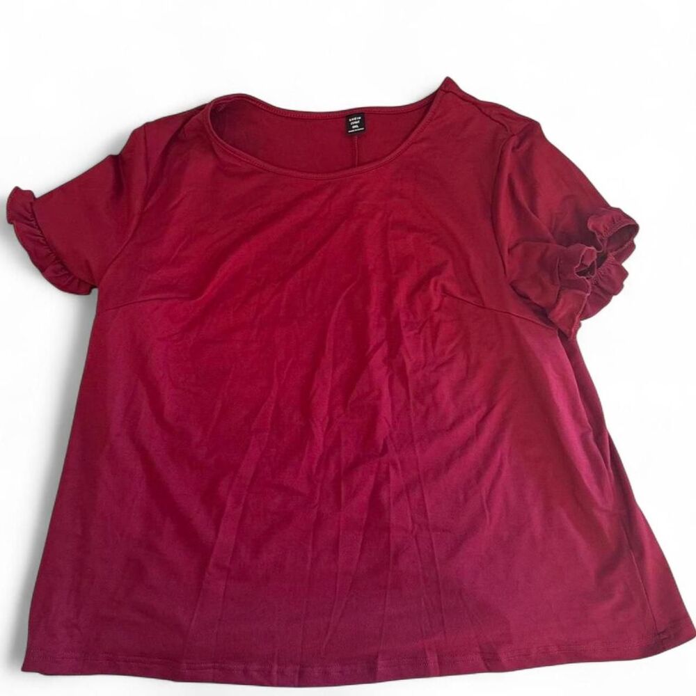 Burgundy Ruffle Sleeve Top 0XL New Back to School